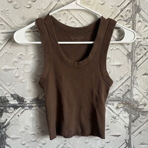 John Galt Brown Ribbed cropped Tank Top
